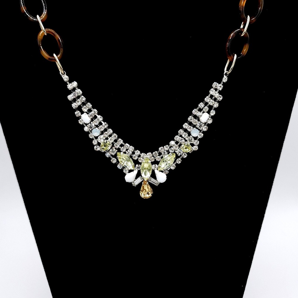 Rhinestone Bib Necklace Tortoise Shell Glam‎ Statement